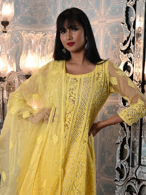 Rajwada Women Organza Chikankari Beads Embroidered Unstitched Kurta Set
