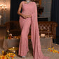 Rajwada Women Pink Georgette Chikankari Beads Embroidered Saree With Unstitched Blouse