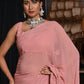 Rajwada Women Pink Georgette Chikankari Beads Embroidered Saree With Unstitched Blouse