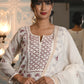 Rajwada Women White Striped Voile Chikankari Embroidered Stitched Kurta With Dupatta