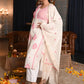 Rajwada Women White Cotton Mulmul Pink Chikankari Embroidery Unstitched Kurta Set