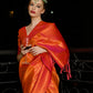 Rajwada Women Festive Orange Silk Blend Woven Saree With Unstitched Blouse
