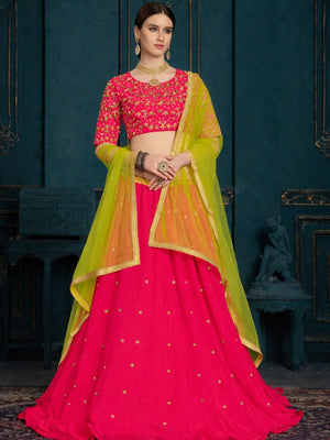 Rajwada Dark Pink Georgette Embroidered Lehenga For Women