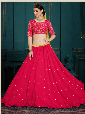 Rajwada Dark Pink Georgette Embroidered Lehenga For Women