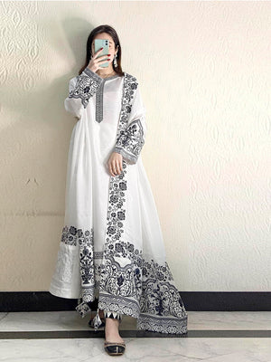 Rajwada White Embroidered Georgette Semi Stitched Kurta Set with Dupatta For Women