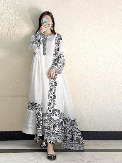 Rajwada White Embroidered Georgette Semi Stitched Kurta Set with Dupatta For Women