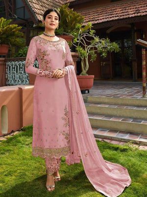 Rajwada Women Pink Color Georgette Straight Semi Stitched Salwar Kameez