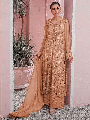 Rajwada Women Orange Color Party Wear Georgette Semi Stitched Suit
