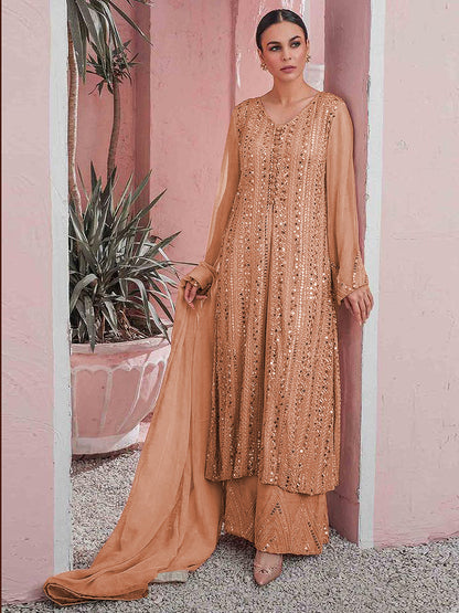 Rajwada Women Orange Color Party Wear Georgette Semi Stitched Suit
