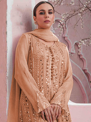 Rajwada Women Orange Color Party Wear Georgette Semi Stitched Suit