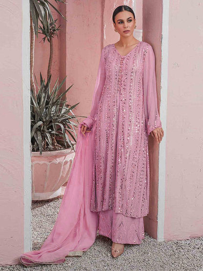 Rajwada Women Pink Color Party Wear Georgette Semi Stitched Suit