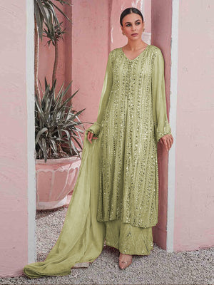 Rajwada Women Green Color Party Wear Georgette Semi Stitched Suit