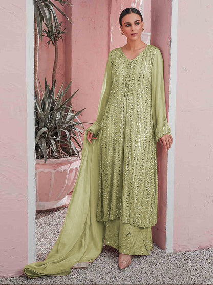Rajwada Women Green Color Party Wear Georgette Semi Stitched Suit