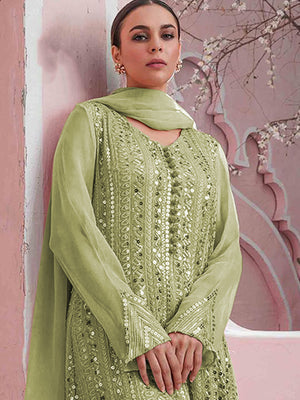 Rajwada Women Green Color Party Wear Georgette Semi Stitched Suit