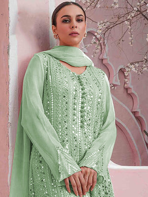 Rajwada Women Sea Green Color Party Wear Georgette Semi Stitched Suit