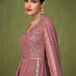 Rajwada Women Purple Embroidered Georgette A-Line Semi-Stitched Anarkali Suit
