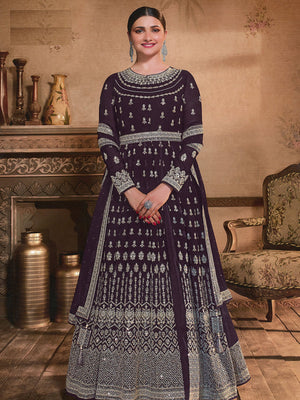 Rajwada Women Violet Georgette Heavy Embroidery Work Long Anarkali Semi Stitched Salwar Suit