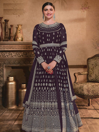 Rajwada Women Violet Georgette Heavy Embroidery Work Long Anarkali Semi Stitched Salwar Suit