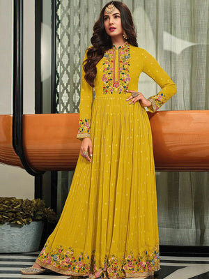 Rajwada Women Faux Georgette Party Wear Salwar Kameez In Yellow Semi Stitched Anarkali