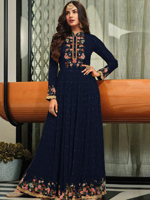 Rajwada Women Faux Georgette Party Wear Salwar Kameez In Navy Blue Semi Stitched Anarkali