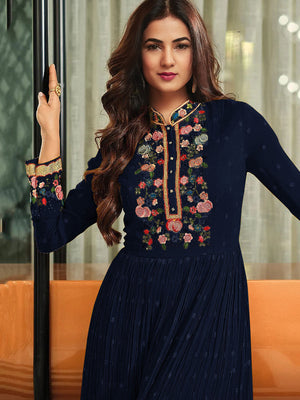 Rajwada Women Faux Georgette Party Wear Salwar Kameez In Navy Blue Semi Stitched Anarkali