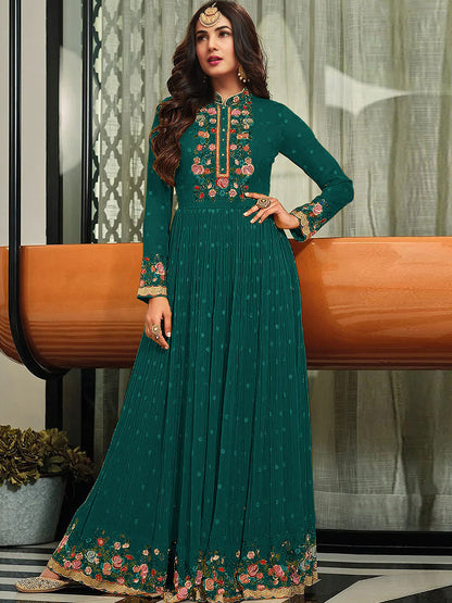 Rajwada Women Faux Georgette Party Wear Salwar Kameez In Teal Semi Stitched Anarkali