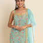 Rajwada Women Blue Floral Sequence Embroidered Georgette Unstitched Sharara Suit
