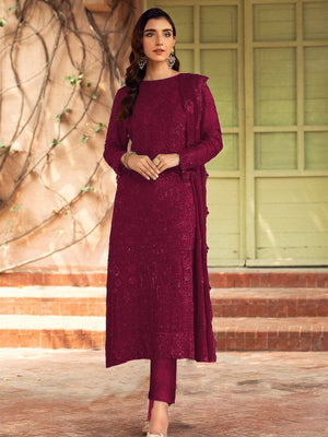 Rajwada Women Magenta Embroidered Georgette Semi Stitched Suit