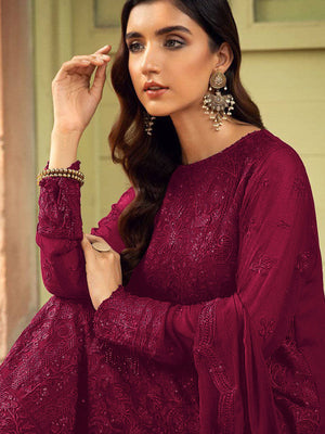 Rajwada Women Magenta Embroidered Georgette Semi Stitched Suit