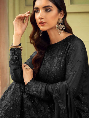 Rajwada Women Black Embroidered Georgette Semi Stitched Suit