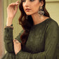 Rajwada Women Olive Green Embroidered Georgette Semi Stitched Suit