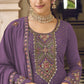 Rajwada Women Purple Sequence Embroidered Georgette Salwar Semi Stitched Suit