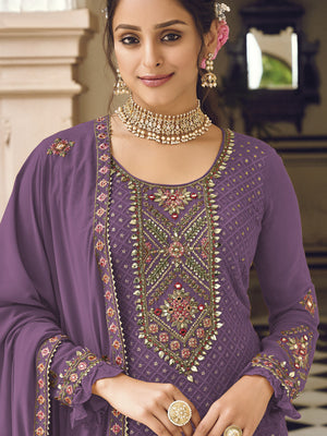 Rajwada Women Purple Sequence Embroidered Georgette Salwar Semi Stitched Suit