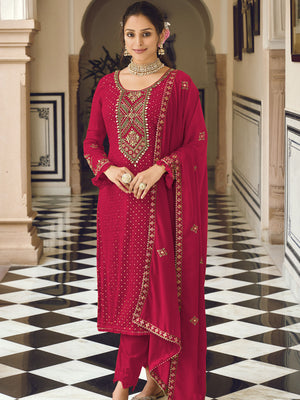 Rajwada Women Pink Sequence Embroidered Georgette Salwar Semi Stitched Suit
