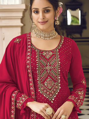 Rajwada Women Pink Sequence Embroidered Georgette Salwar Semi Stitched Suit