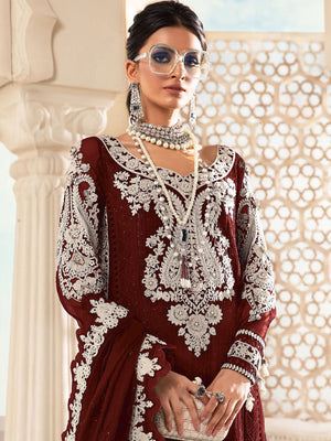 Rajwada Women Maroon Embroidered Georgette Partywear Semi Stitched Suit