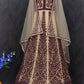 Rajwada Women Brown Colored Partywear Embroidered Netted Semi Stitched Anarkali Suit