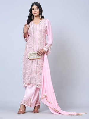 Rajwada Women Pink Embellished With Embroidered Georgette Semi Stitched Suit