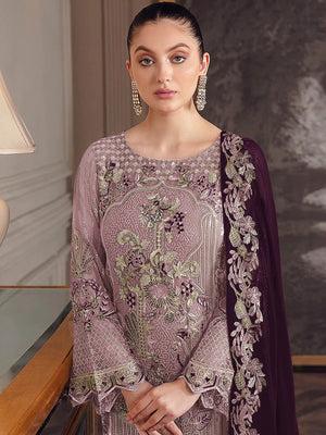 Rajwada Women Purple Embroidered Georgette Semi Stitched Salwar Suit