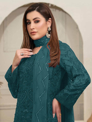 Rajwada Women Blue Embroidered Georgette Semi Stitched Salwar Suit