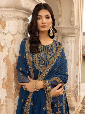 Rajwada Women Blue Embroidered Georgette Semi Stitched Salwar Suit