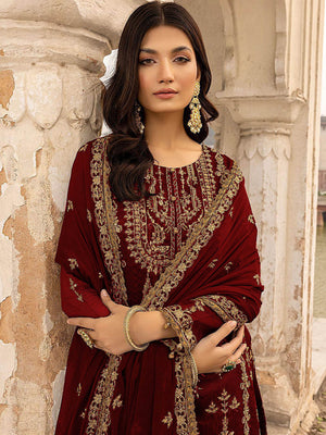 Rajwada Women Maroon Embroidered Georgette Semi Stitched Salwar Suit