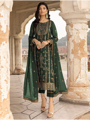 Rajwada Women Green Embroidered Georgette Semi Stitched Salwar Suit