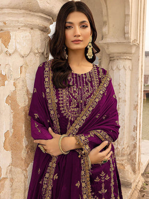 Rajwada Women Purple Embroidered Georgette Semi Stitched Salwar Suit