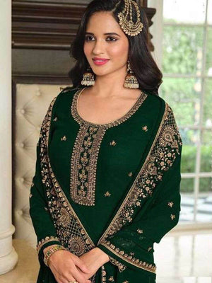 Rajwada Women Green Embroidered Georgette Sharara Style Semi-Stitched Salwar Suit