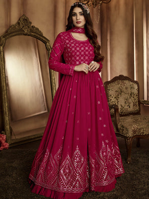 Rajwada Women Magenta Embroidered Georgette Semi Stitched Anarkali Suit