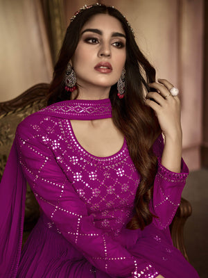 Rajwada Women Purple Embroidered Georgette Semi Stitched Gown