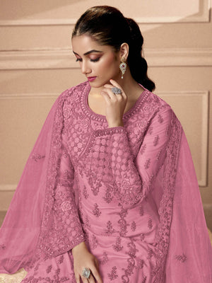 Rajwada Women Pink Embroidered Georgette Semi Stitched Palazzo Suit