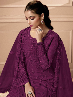 Rajwada Women Violet Embroidered Georgette Semi Stitched Palazo Suit