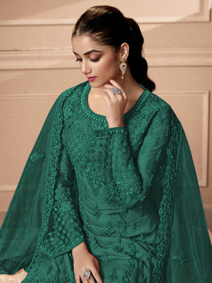 Rajwada Women Green Embroidered Georgette Semi Stitched Palazo Suit